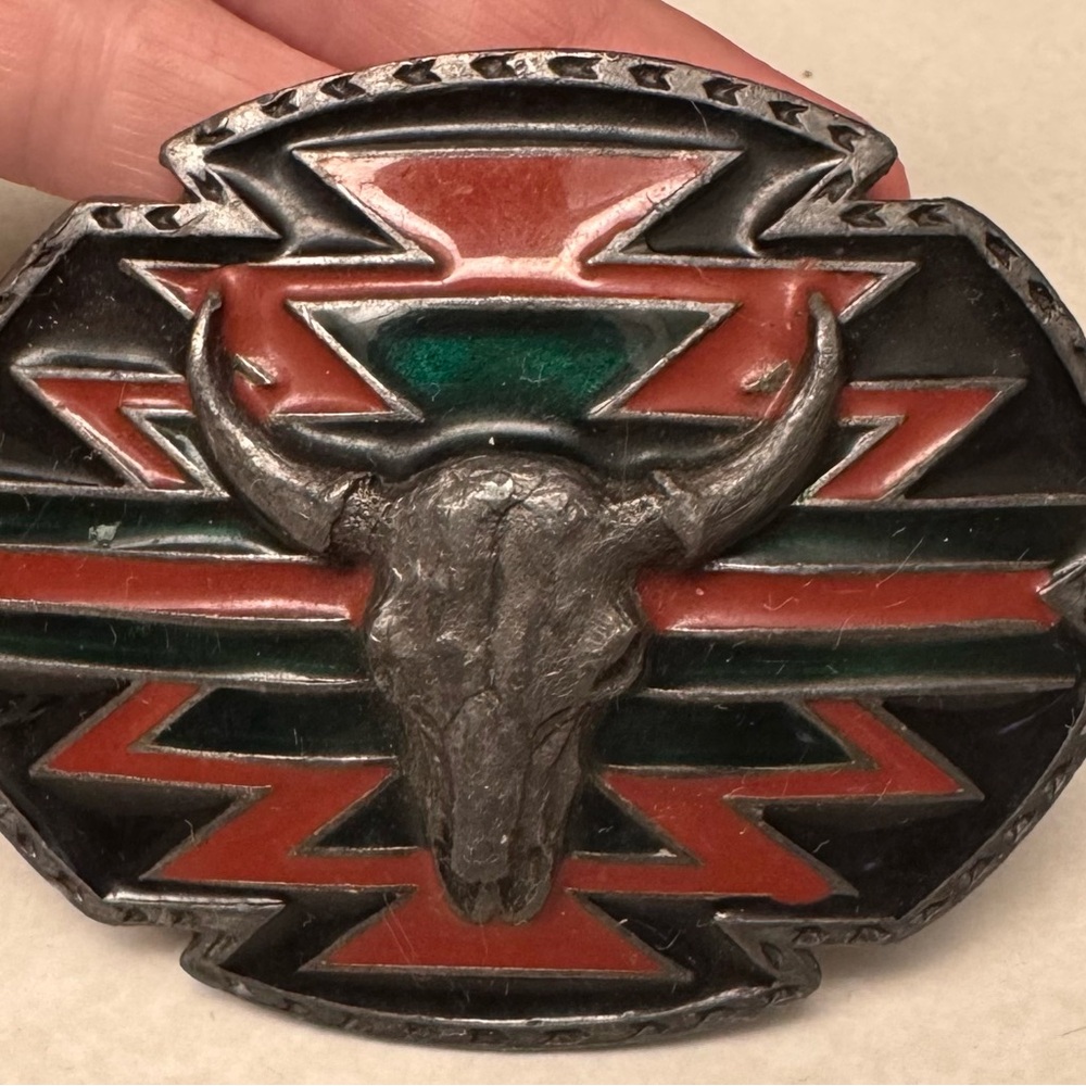 Vintage 1990 Siskiyou Buckle Co M-89 Bull Skull Western Enamel Belt Buckle USA